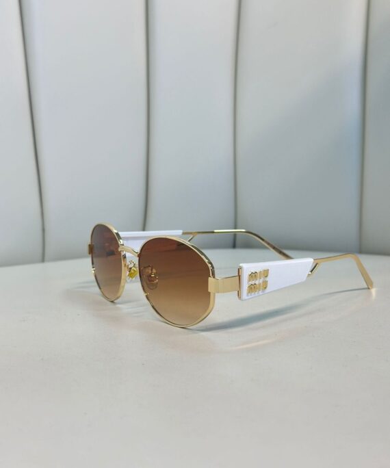 Mıu Mıu Oval Şefaf Detay Güneş Gözlüğü - Beyaz