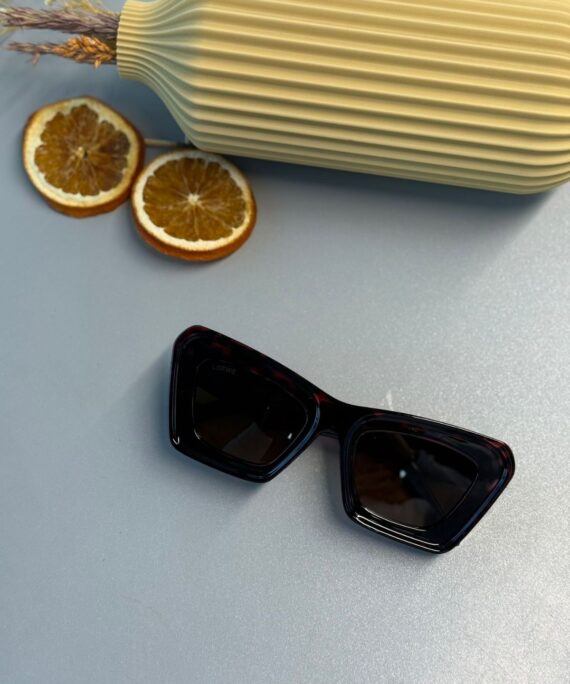 Loewe Anagram Bevelled LW Dikdörtgen Güneş Gözlüğü – Red Havana / Brown Lens