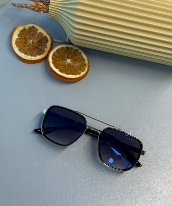 Prada PR 16VS Dikdörtgen Güneş Gözlüğü- Siyah gümüş
