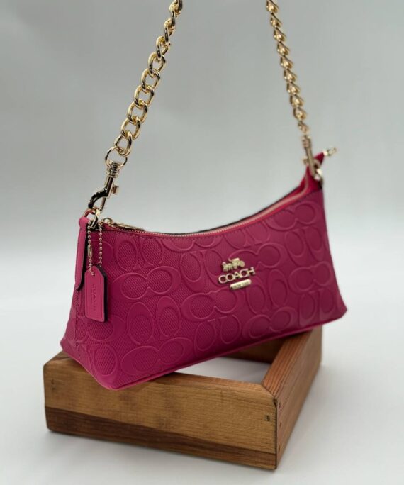 Coach Gofraj baskı zincirli baget fuşya çanta
