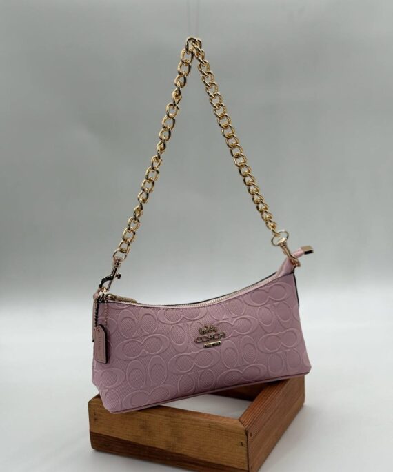 Coach Gofraj baskı zincirli baget pembe çanta