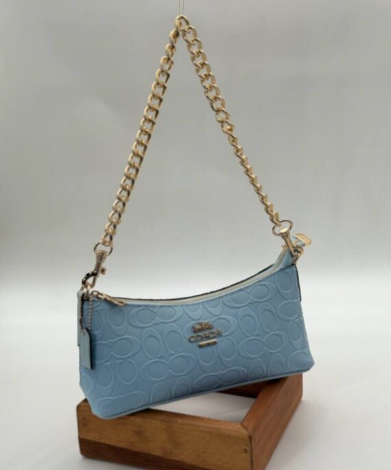 Coach Gofraj baskı zincirli baget mavi çanta