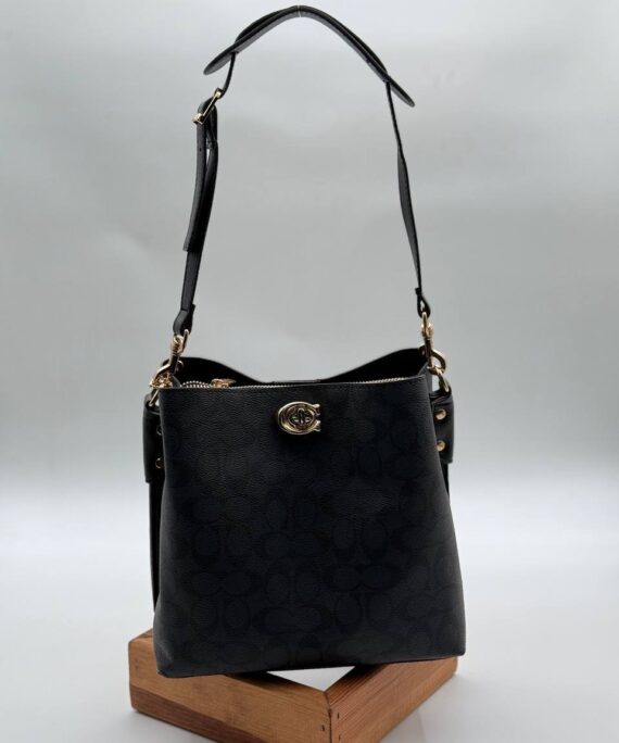Coach Gofraj baskılı kilitli büzgülü Siyah klasik çanta