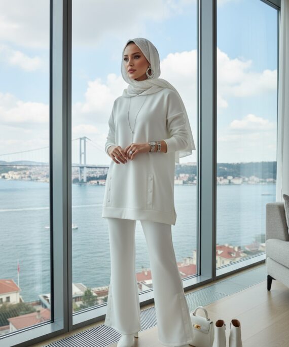 Premium Çıtçıtlı Dotta İkili Takım TK100301  - Ekru