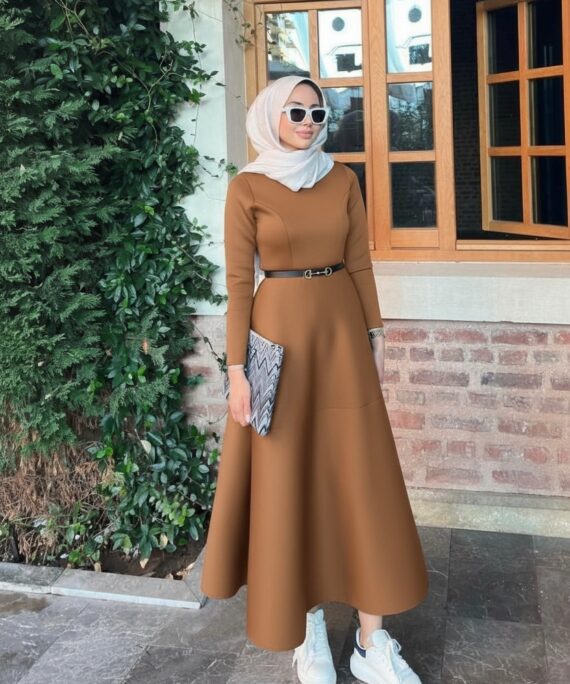 Puff Scuba Elbise ELB104434 - Taba