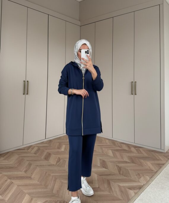 Premium Fermuar Detay Basic İkili Takım TK100430  - Lacivert