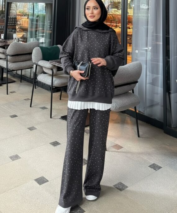 Taşlı Oysho İkili Takım TK100291 - Füme