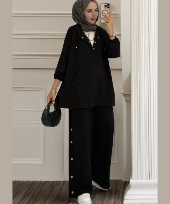 Premium Oysho Çıtçıtlı ı İkili Takım TK100242  - Siyah