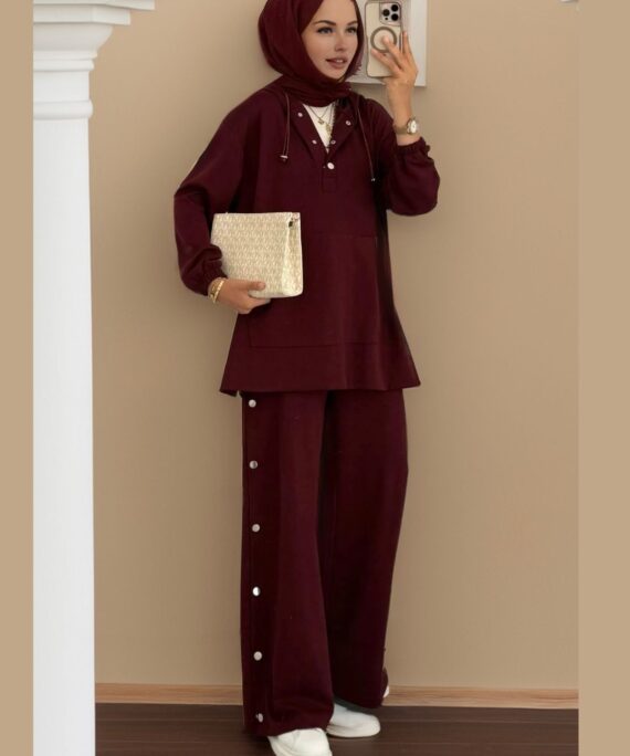 Premium Oysho Çıtçıtlı ı İkili Takım BÜYÜK BEDEN TK100242 - Bordo