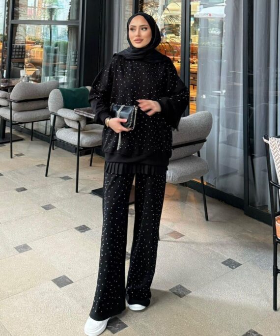 Taşlı Oysho İkili Takım TK100291 - Siyah