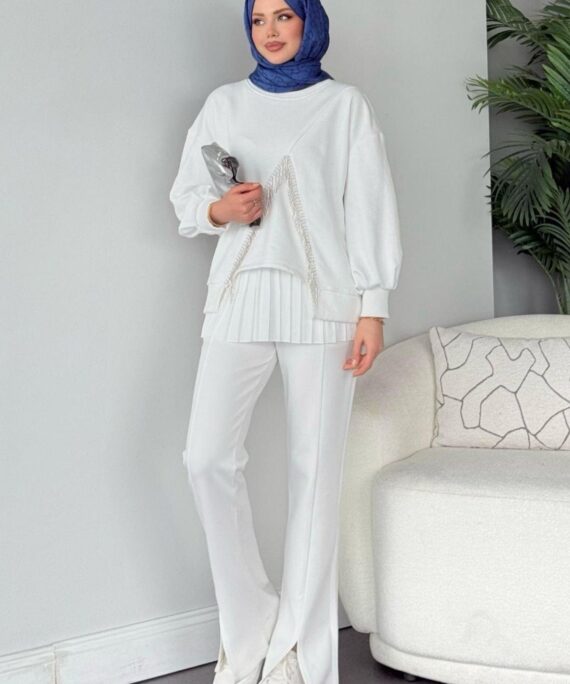 Taş Püsküllü Sweat SWT100294 - Beyaz