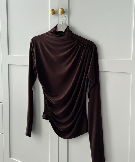 Drapeli Tasarım Bluz  BLZ100297 - Kahve