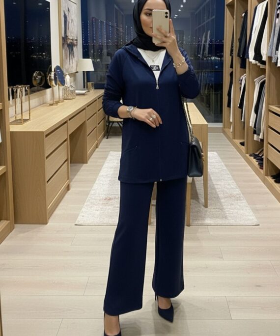 Premium Cep Fermuarlı Oysho İkili Takım TK100300  - Lacivert