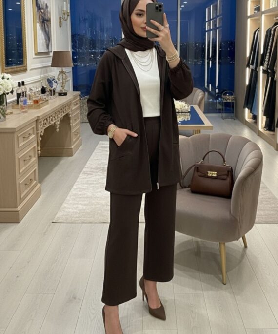 Premium Cep Fermuarlı Oysho İkili Takım TK100300  - Kahve