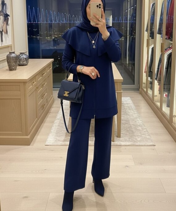 Oysho Omuz Pelerin Detay İkili Takım TK100360  - Lacivert