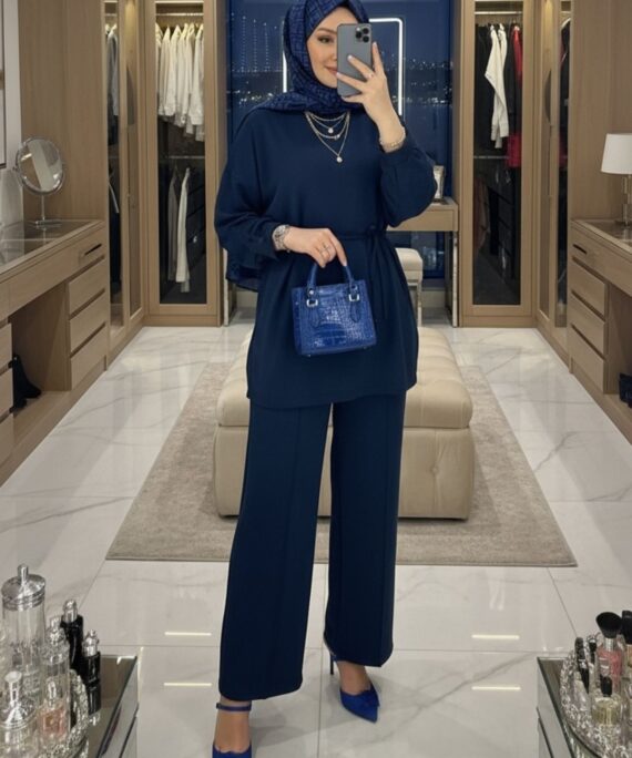 Oysho Premium Bağlamalı İkili Takım TK100240 -Lacivert