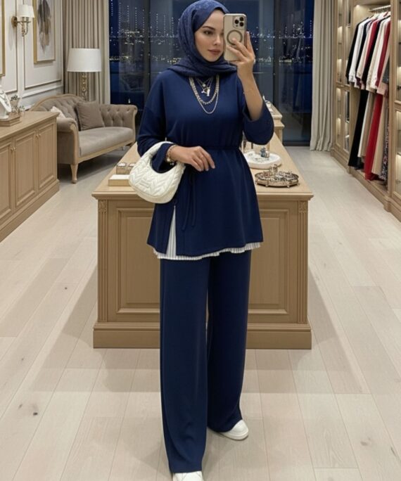 Premium Oysho Düğmeli  İkili Takım TK2968  -  Lacivert