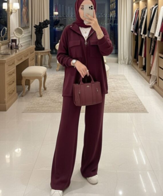 Premium Oysho  Bomber İkili Takım TK100248  - Bordo