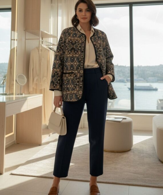 Premium Etnik Tasarım Ceket CKT100366  - Siyah