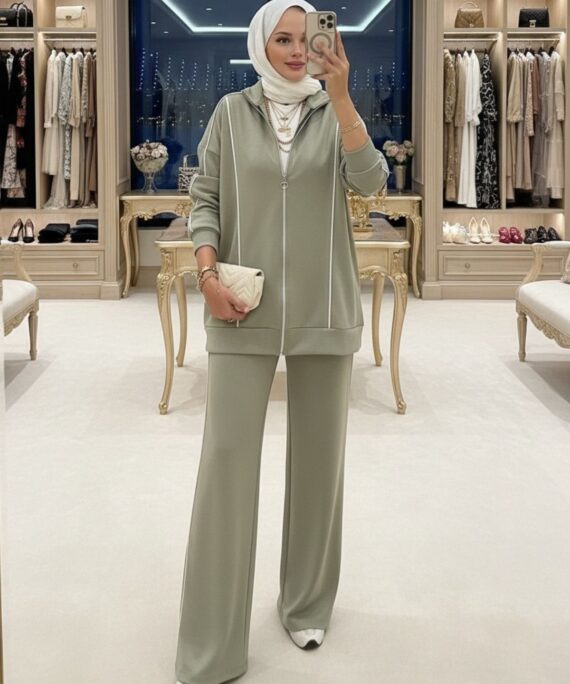 Premium Oysho Şeritli İkili Takım TK100244  - Haki