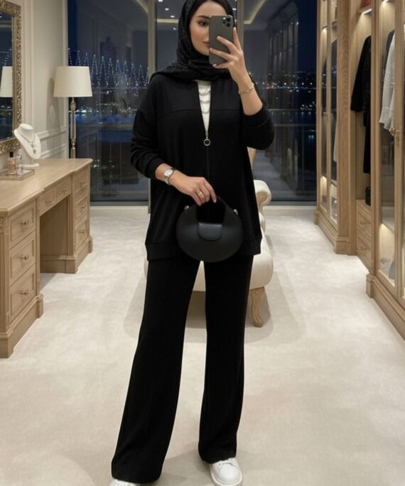 Fermuarlı Basic İkili Takım BÜYÜK BEDEN TK2962  -Siyah