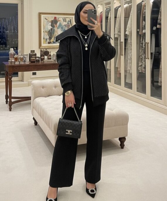 Kamelya Taş İşlemeli İkili Takım TK100369 -  Siyah