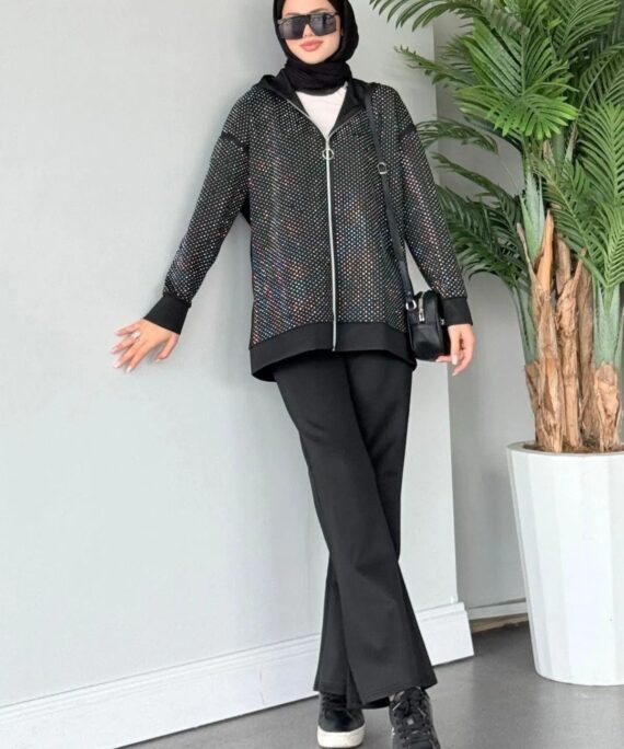 Kalve Taş İşlemeli İkili Takım TK100296 - Siyah