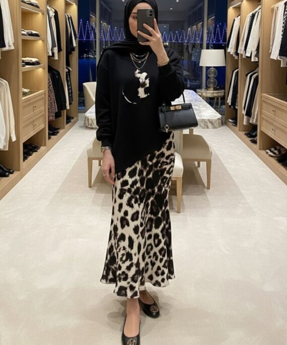 Leopar Etekli İkili Takım TK100290 - Siyah