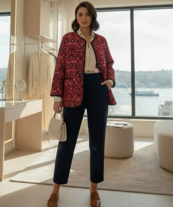 Premium Etnik Tasarım Ceket CKT100366  - Bordo