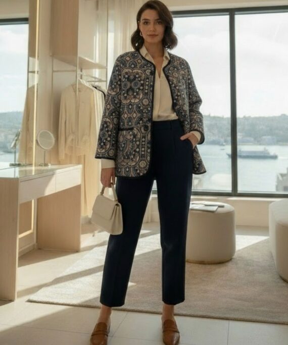 Premium Etnik Tasarım Ceket CKT100366  - Lacivert