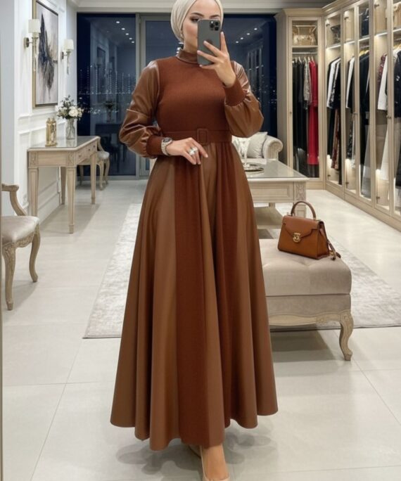 Soi Tasarım Elbise (Kemer & Şal Hediye)  ELB100403  – Taba