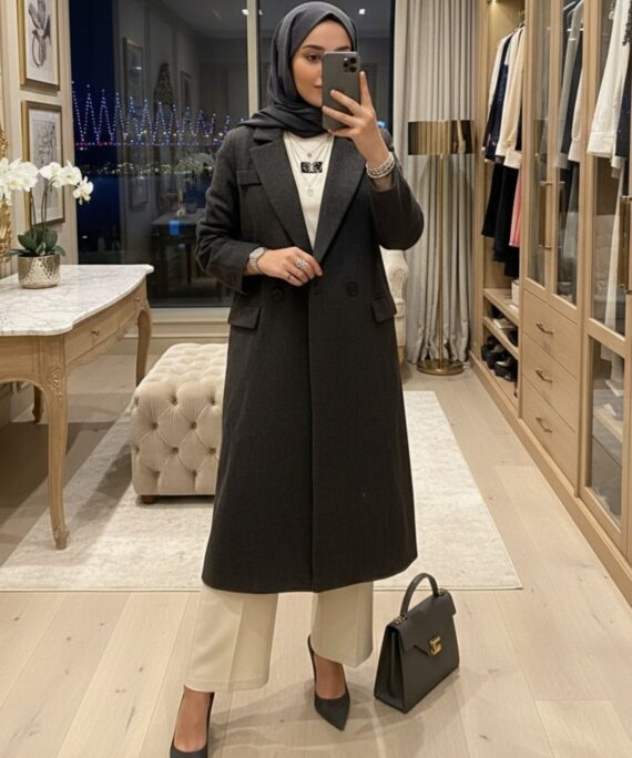 Kaşe Cepli Kaban CKT100407- Koyu Füme