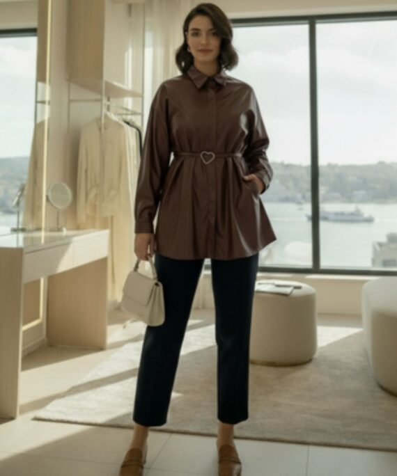 Mişa Deri Kalp Kemerli Gömlek  GML100409  – Bordo