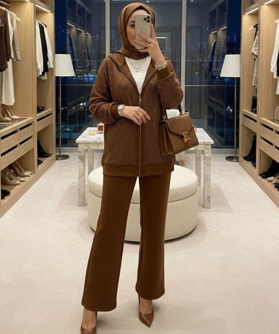 Kalve Taş İşlemeli İkili Takım TK100296 - Kahve