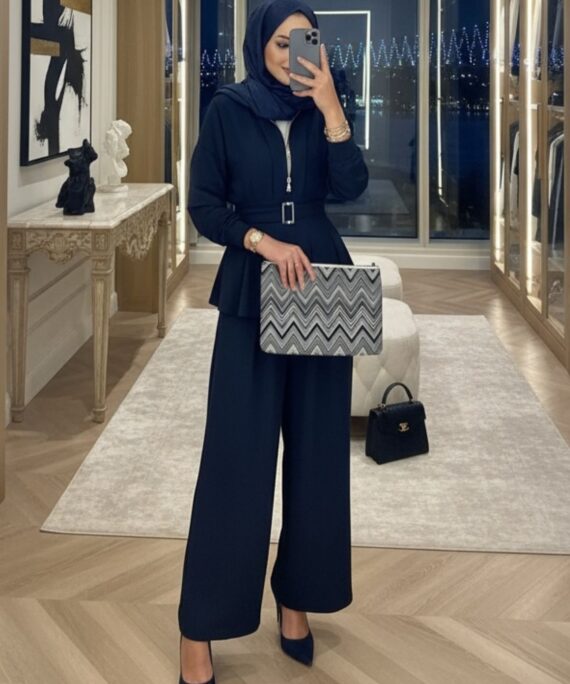 Oysho Premium Kemer Detay Palazzo İkili Takım TK2975  - Lacivert