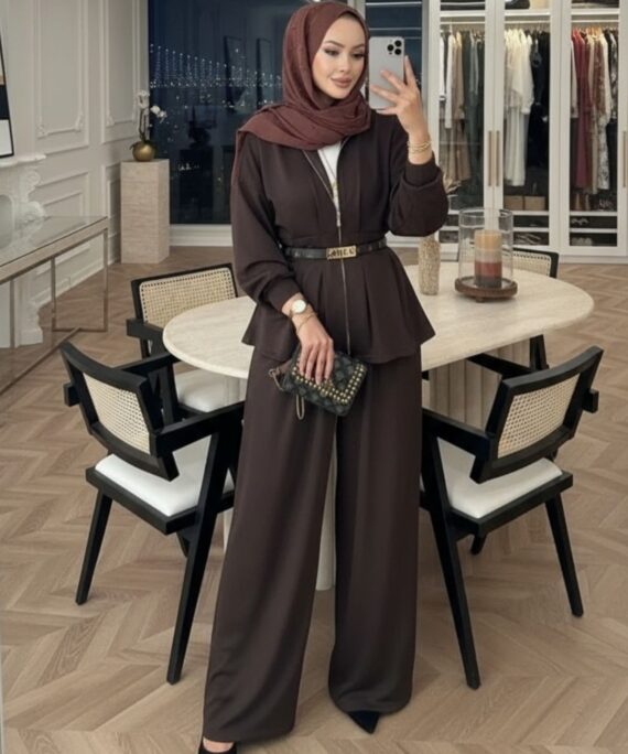 Oysho Premium Kemer Detay Palazzo İkili Takım TK2975  - Acı Kahve