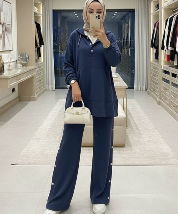 Premium Oysho Çıtçıtlı ı İkili Takım TK100242  - Lacivert