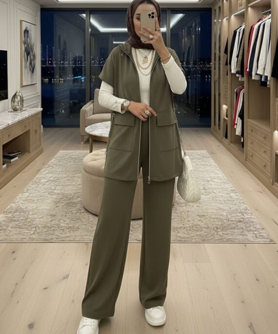 Premium Oysho  Yelekli İkili Takım TK100249  - Haki