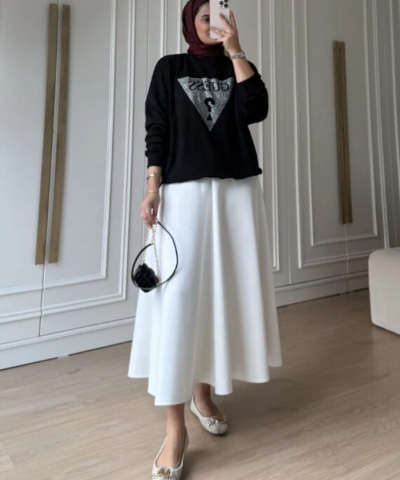 Ges Taş Detay Sweat (ŞAL HEDİYE) SWT100432- Siyah