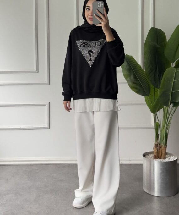 Ges Zoi Taş Detay Sweat SWT100439 - Siyah