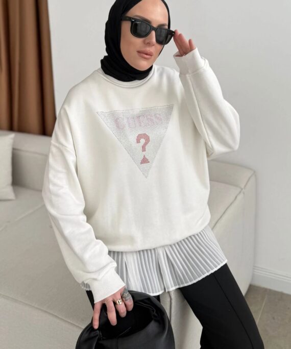 Ges Elle Pembe Taş Detay Sweat SWT100440 - Beyaz