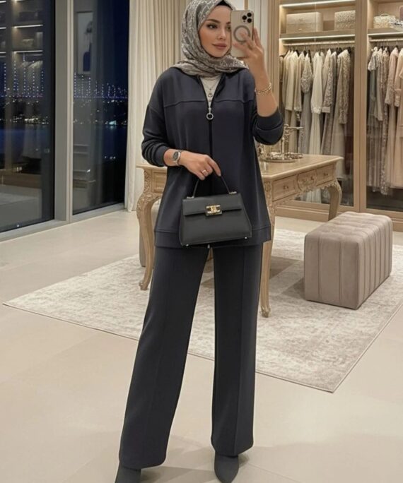 Premium Fermuarlı Basic İkili Takım TK2962  -  Füme