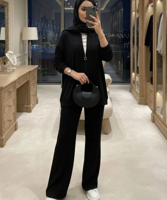 Premium Fermuarlı Basic İkili Takım TK2962  -Siyah