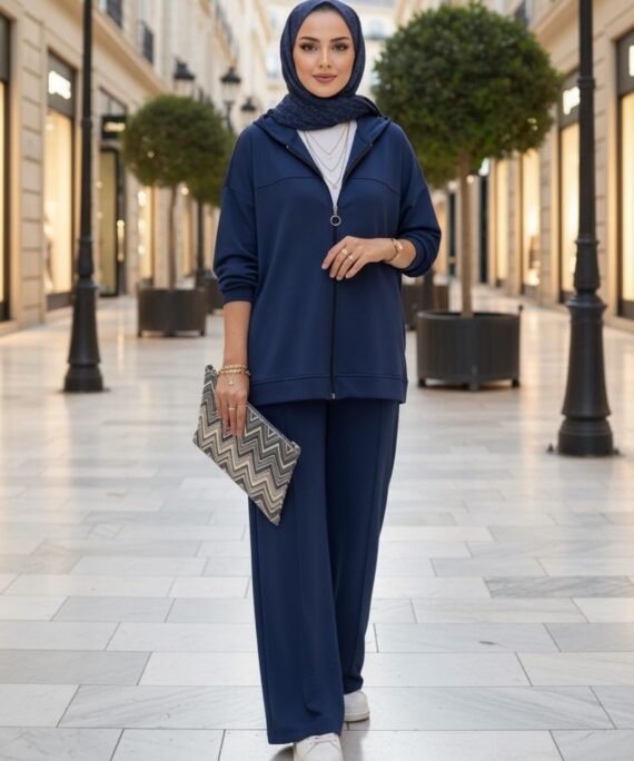 Fermuarlı Basic İkili Takım BÜYÜK BEDEN TK2962  - Lacivert