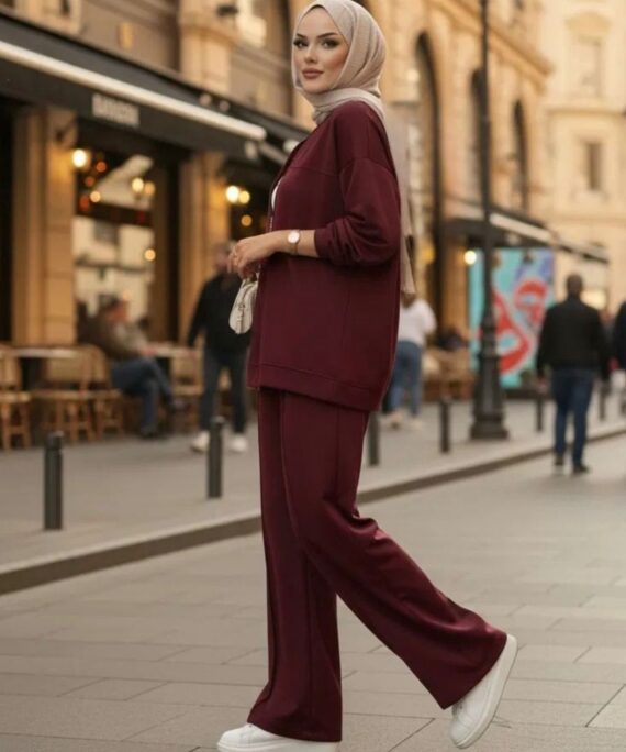 Fermuarlı Basic İkili Takım BÜYÜK BEDEN  TK2962  - Bordo