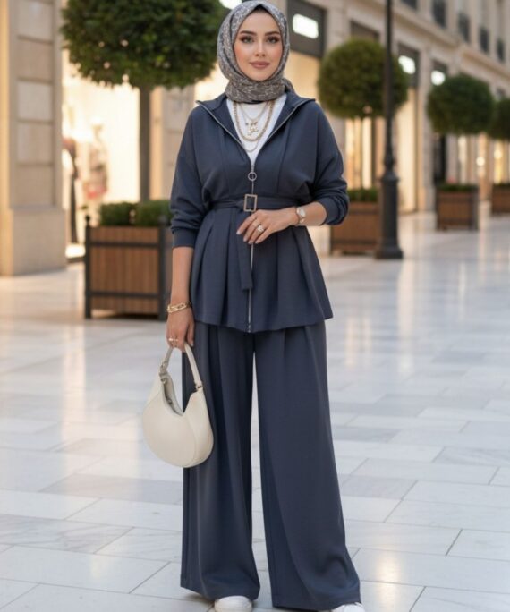 Oysho Premium Kemer Detay Palazzo İkili Takım TK2975  - Füme