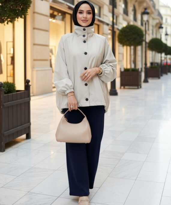 Zara Bomber Arka Detay Lastikli Trençkot  DŞ100449 - Taş