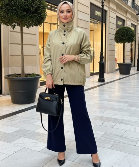 Zara Bomber Arka Detay Lastikli Trençkot  DŞ100449 - Çağla