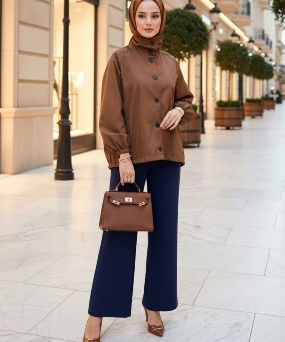 Zara Bomber Arka Detay Lastikli Trençkot  DŞ100449 - Taba