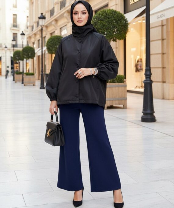 Zara Bomber Arka Detay Lastikli Trençkot  DŞ100449 - Siyah